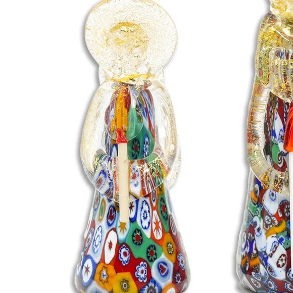 Murano Millefiori Italian Angel Candle Multicolor 24k Gold Flecks 4.7in - Picture 1 of 7